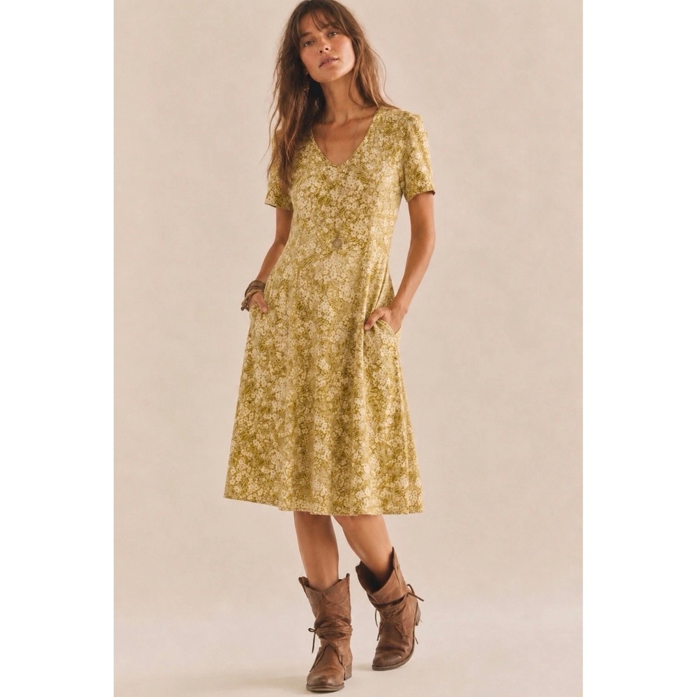 PACT Floral Dress Small Yellow Organic Cotton Boho Cottagecore Gorpcore